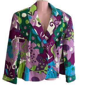 Latina Life Blazer Womens 20 Multicolor Abstract Floral Print Two Button Jacket